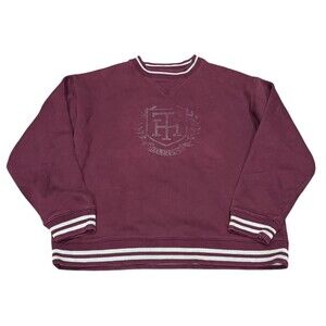 Tommy Hilfiger  crewneck Sweatshirt maroon Embroidered Large Y2K academia preppy